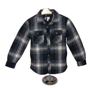 Sonoma Blue & White Plaid Quilted Shacket Boys Small Flannel Lined Shirt Jacket